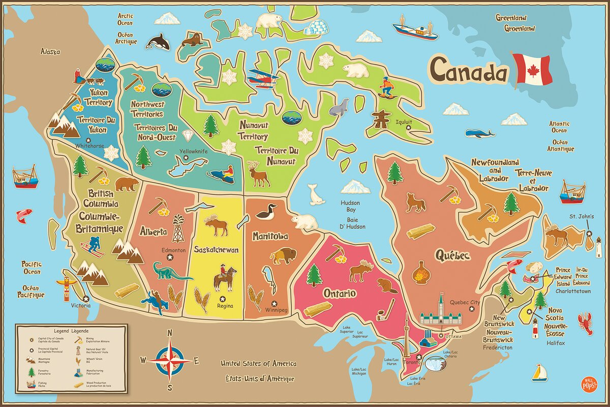 WallPops WallPops Kids Canada Map Wall Mural Reviews Wayfair   WallPops Kids Canada Map Wall Mural 